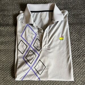 Masters Tech Men`s Gray Purple Performance Golf Polo Shirt / Size Medium Embroid